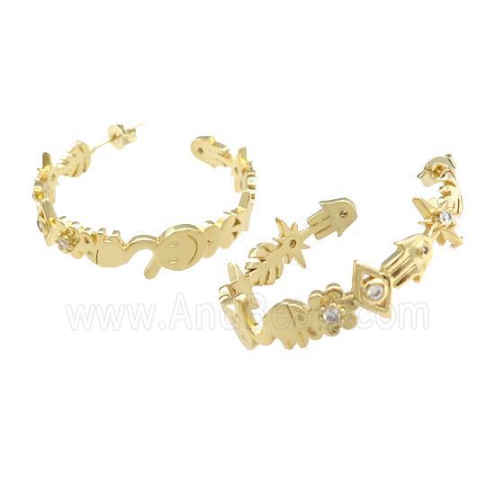 Copper Stud Earrings Pave Zircon Gold Plated