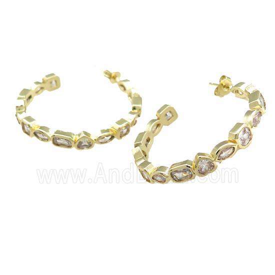 Copper Stud Earrings Pave Zircon Gold Plated