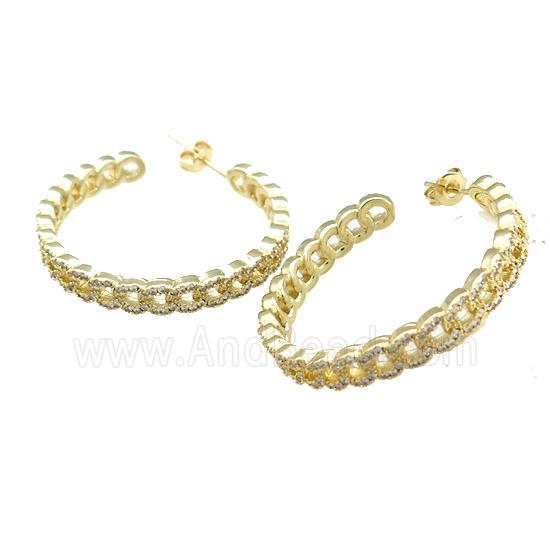 Copper Stud Earrings Pave Zircon Gold Plated