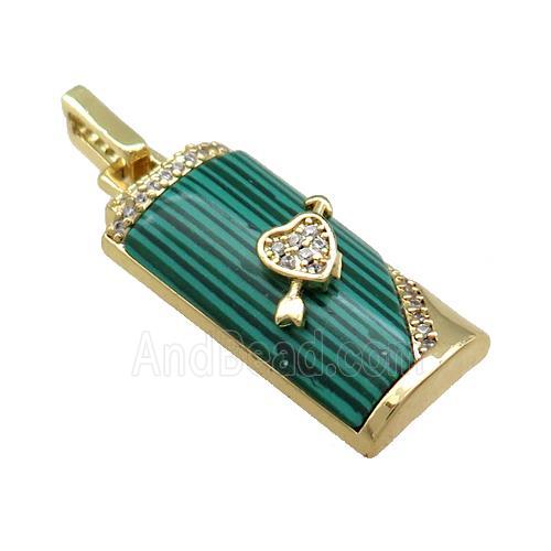 Copper Rectangle Pendant Pave ZirconSynthetic Malachite Gold Plated