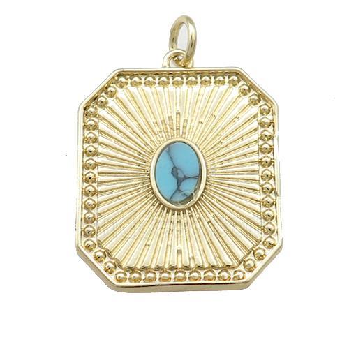 Copper Rectangle Pendant Pave Gemstone Gold Plated
