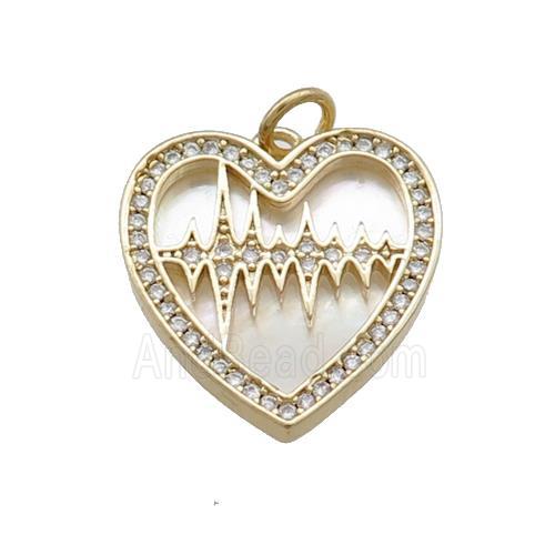 Copper Heart Pendant Pave Shell Zircon Gold Plated