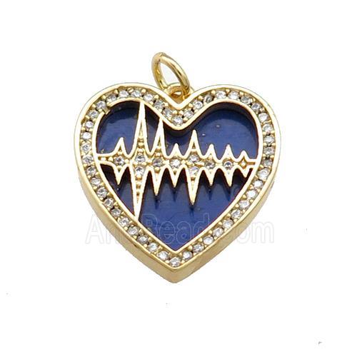 Copper Heart Pendant Pave Lapis Zircon Gold Plated