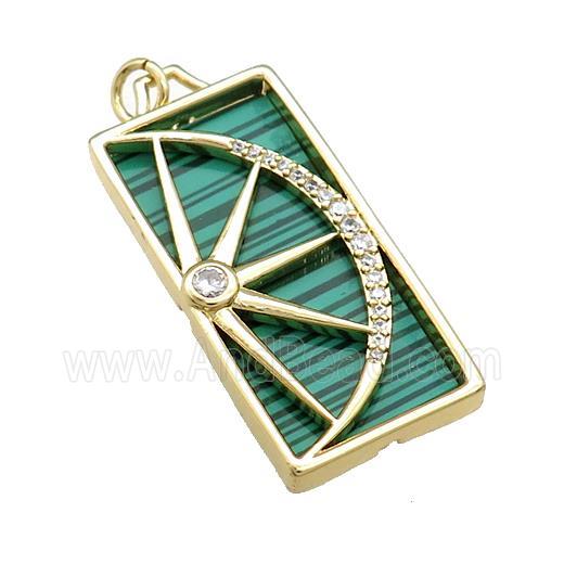 Copper Rectangle Pendant Pave Synthetic Malachite Zircon Star Moon Gold Plated