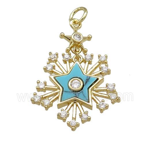 Copper Star Pendant Pave Turquoise Zircon Gold Plated