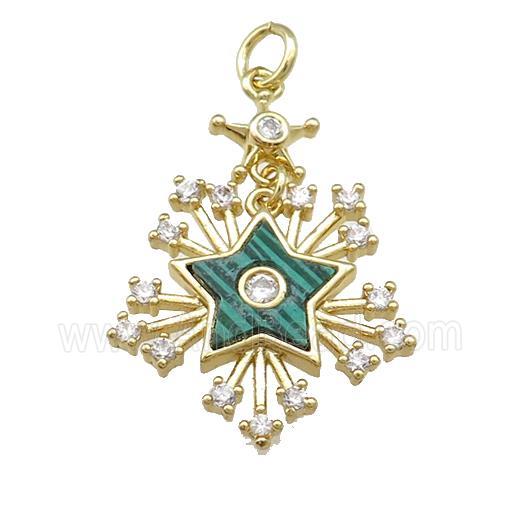Copper Star Pendant Pave Synthetic Malachite Zircon Gold Plated