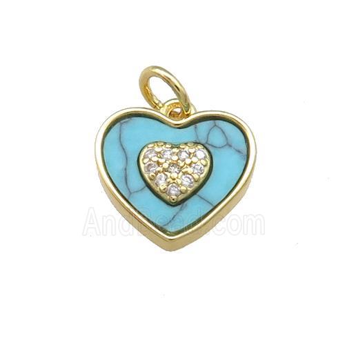 Copper Heart Pendant Pave Turquoise Zircon Gold Plated