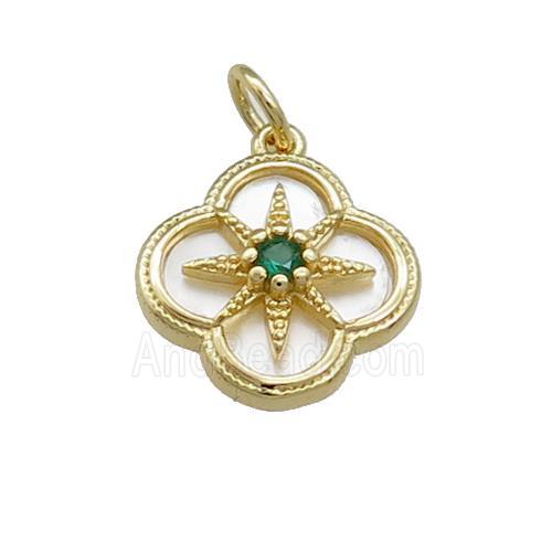 Copper Clover Pendant Pave Shell Zircon Star Gold Plated