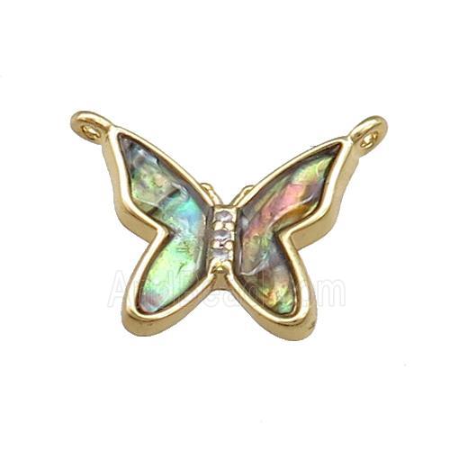 Copper Butterfly Pendant Pave Abalone Shell 2loops Gold Plated