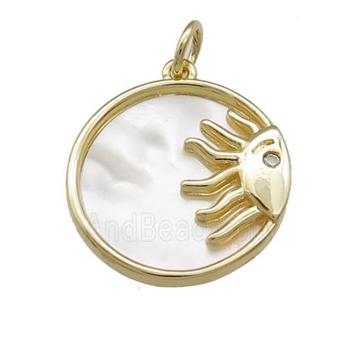 Sun Charms Copper Circle Pendant Pave Shell Gold Plated