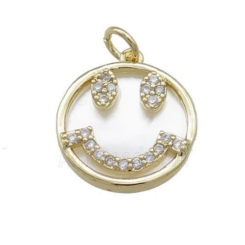 Emoji Charms Copper Circle Pendant Pave Shell Zircon Gold Plated