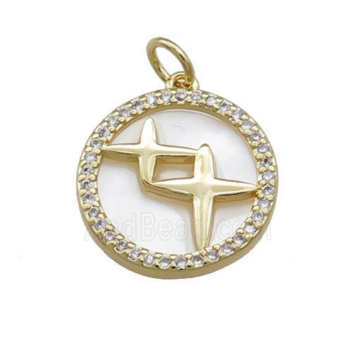 Star Charms Copper Circle Pendant Pave Shell Zircon Gold Plated