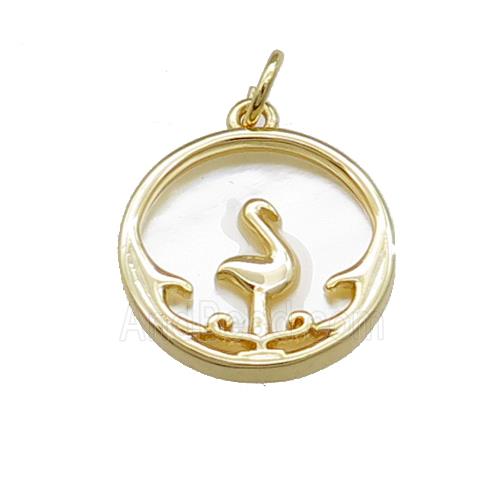 Crame Charms Copper Circle Pendant Pave Shell Zircon Gold Plated