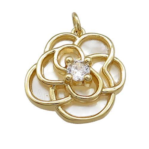 Copper Flower Pendant Pave Shell Zircon Gold Plated