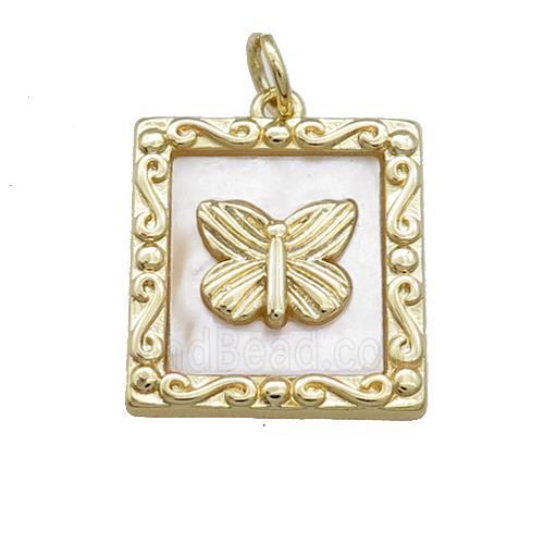 Copper Frame Charms Pendant Pave Shell Butterfly Rectangle Gold Plated