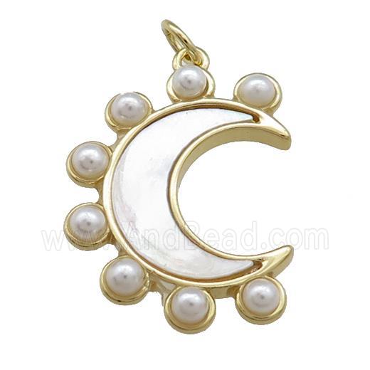 Copper Moon Pendant Pave Shell Resin Gold Plated