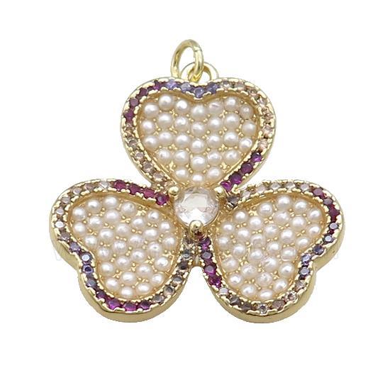 Copper Clover Charms Pendant Pave Pearlized Resin Zircon Gold Plated