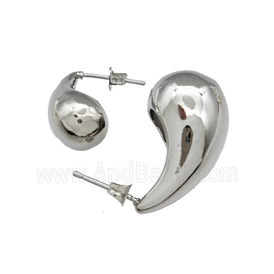 Copper Teardrop Stud Earrings Platinum Plated