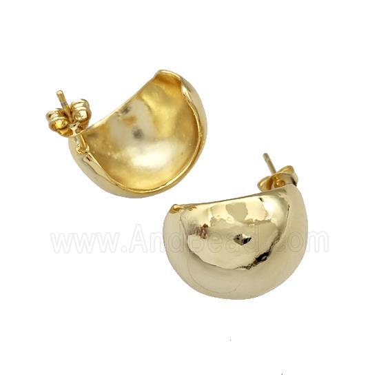 Copper Dome Stud Earrings Crescent C-shape Gold Plated