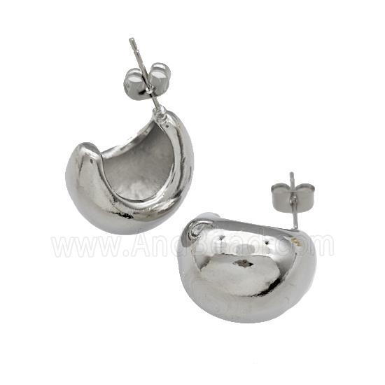 Copper Dome Stud Earrings Crescent C-shape Platinum Plated