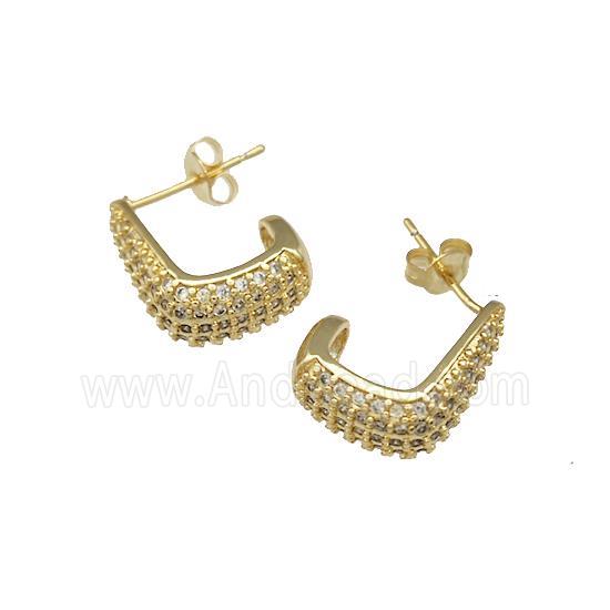 Copper Stud Earrings Pave Zircon Gold Plated