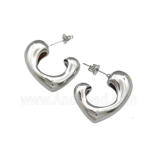 Copper Heart Stud Earrings Hollow Platinum Plated
