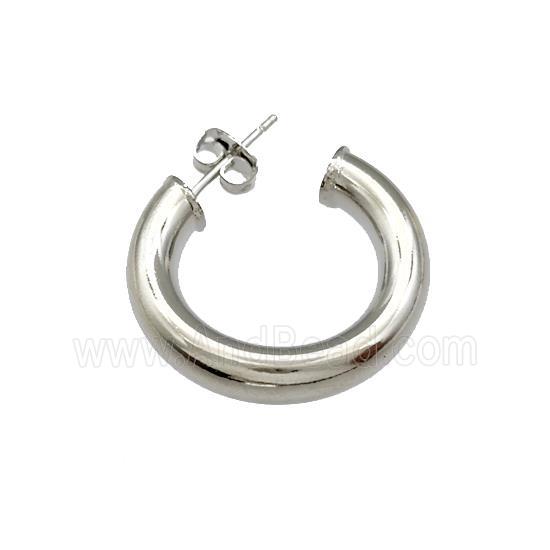 Copper Stud Earrings Circle Hollow Platinum Plated
