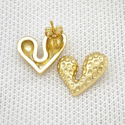 Copper Heart Stud Earrings Hammered Gold Plated