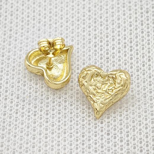 Copper Heart Stud Earrings Hammered Gold Plated