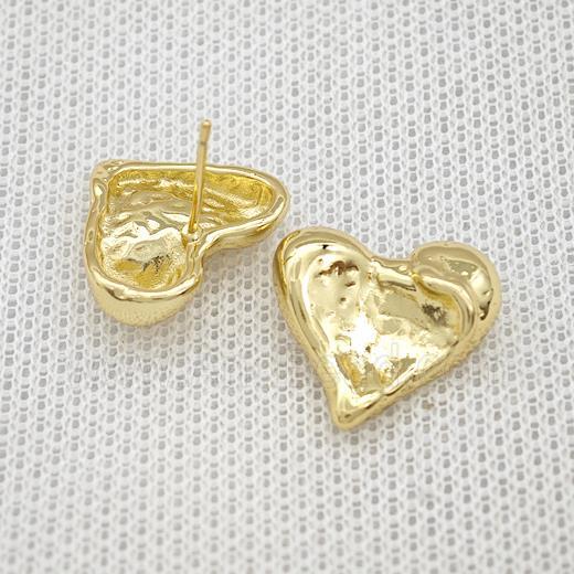 Copper Heart Stud Earrings Hammered Gold Plated