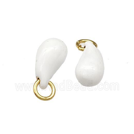 Copper Teardrop Pendant White Enamel Gold Plated