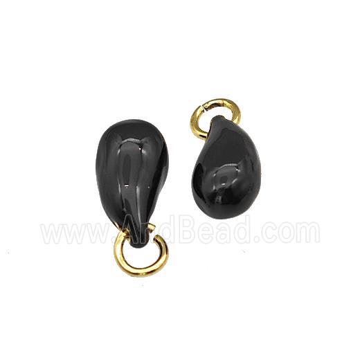 Copper Teardrop Pendant Black Enamel Gold Plated