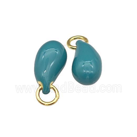 Copper Teardrop Pendant Teal Enamel Gold Plated