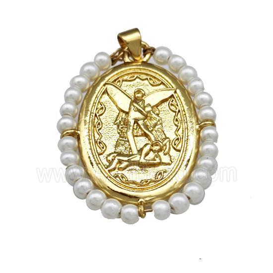 Fairy Charms Copper Oval Pendant With Pearlized Resin Wire Wrapped Gold Plated
