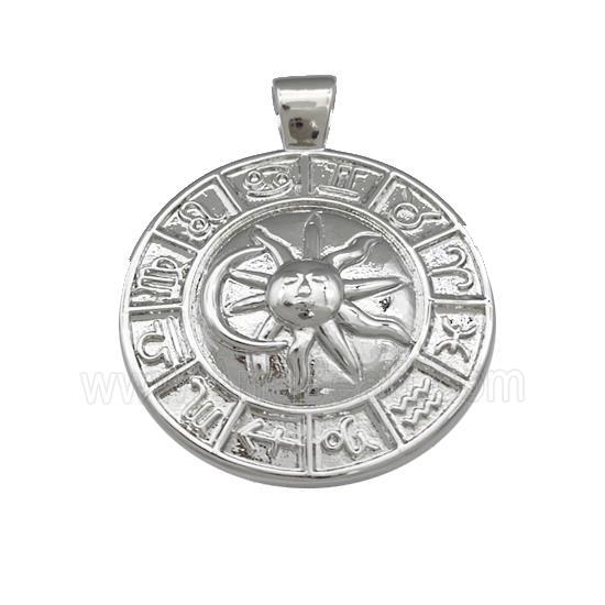Zodiac Horoscope Charms Copper Sun Moon Pendant Circle Platinum Plated