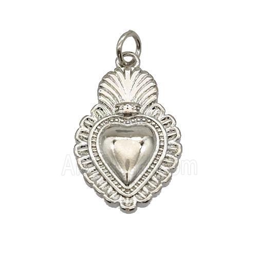 Sacred Heart Charms Copper Pendant Platinum Plated