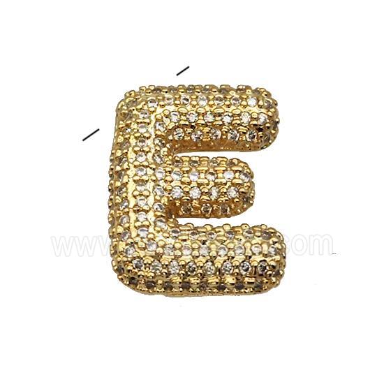 Copper Pendant Pave Zircon Letter-E Gold Plated
