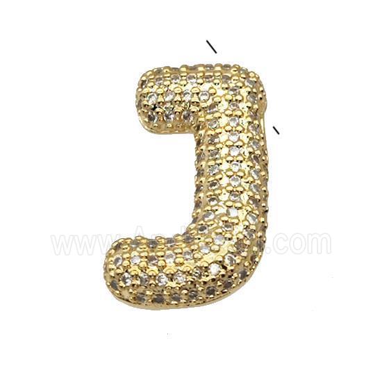 Copper Pendant Pave Zircon Letter-J Gold Plated