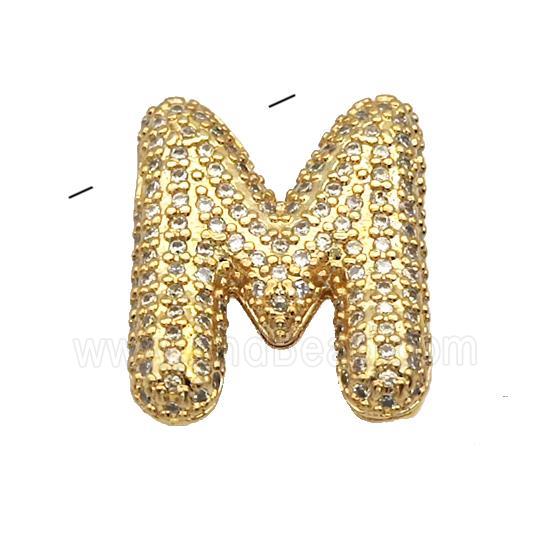 Copper Pendant Pave Zircon Letter-M Gold Plated