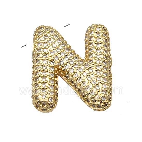 Copper Pendant Pave Zircon Letter-N Gold Plated