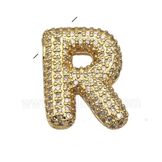 Copper Pendant Pave Zircon Letter-R Gold Plated