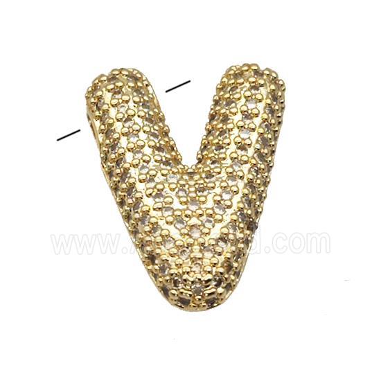 Copper Pendant Pave Zircon Letter-V Gold Plated
