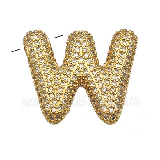 Copper Pendant Pave Zircon Letter-W Gold Plated
