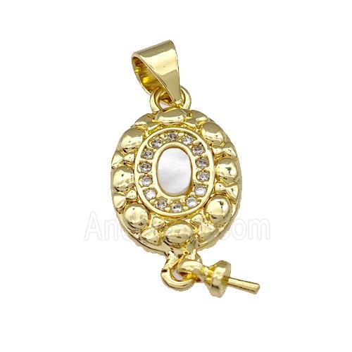 Copper Oval Pendant Pave Shell Zircon With Bail 18K Gold Plated