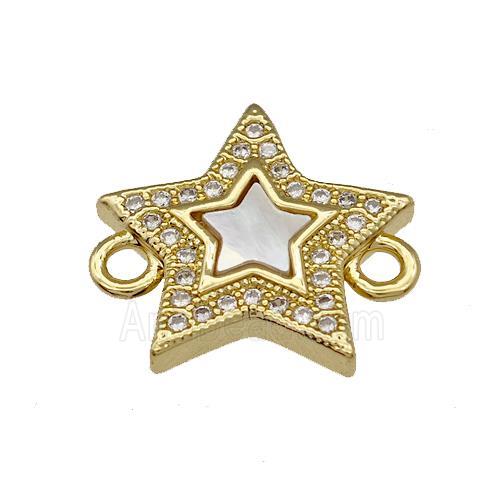 Copper Star Connector Pave Shell Zirconia 18K Gold Plated