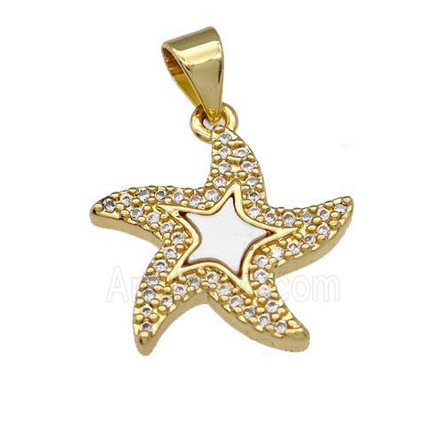 Copper Starfish Pendant Pave Shell Zirconia 18K Gold Plated
