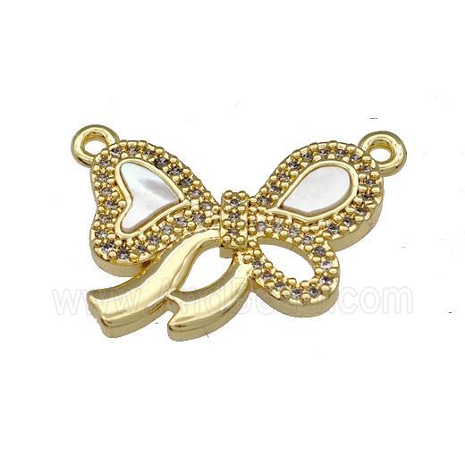 Copper Bowknot Pendant Pave Shell Zirconia 2loops 18K Gold Plated