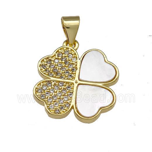 Copper Clover Pendant Pave Shell Zirconia 18K Gold Plated