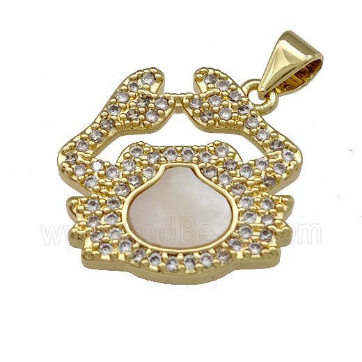 Crab Charms Copper Pendant Pave Shell Zirconia 18K Gold Plated