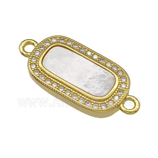 Copper Rectangle Connector Pave Shell Zirconia 18K Gold Plated